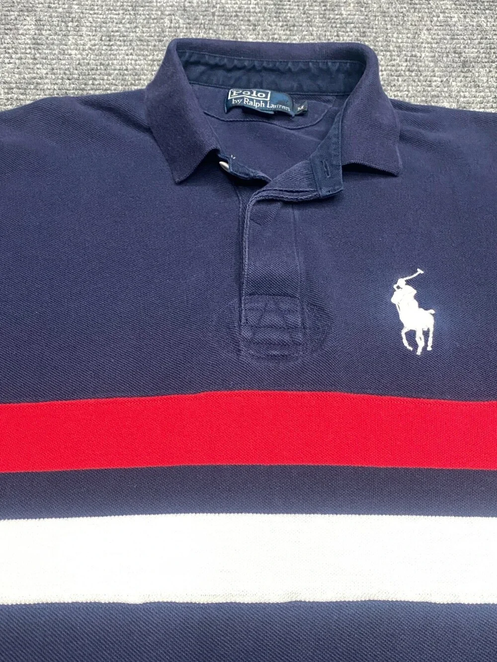 Vintage Polo Ralph Lauren Shirt Mens Medium Pony Logo Blue Red White Striped